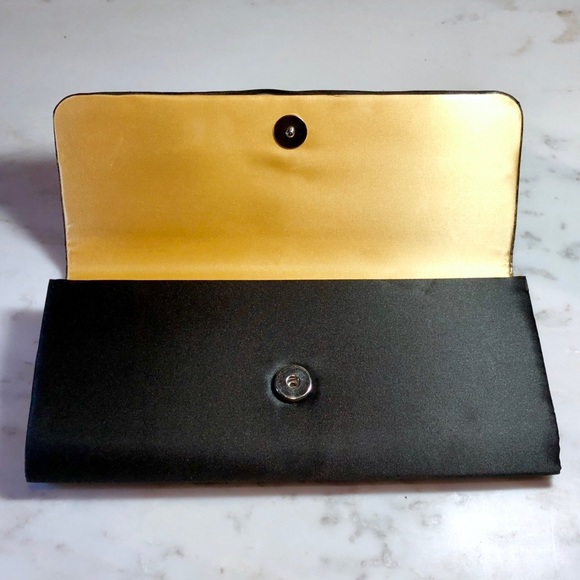 Black Satin + Gold Iridescent Lace Formal Clutch - Picture 5 of 8